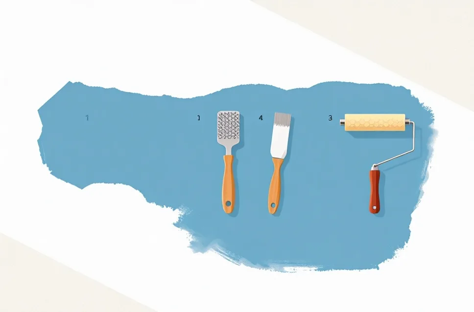 Outils de peinture disposés dans l'ordre des étapes du chantier