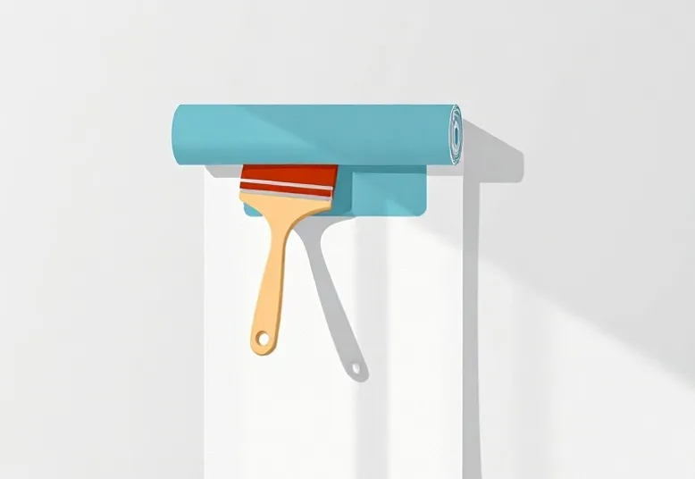Pose de papier peint, rouleau et brosse à maroufler